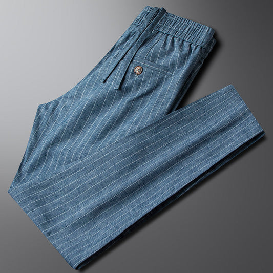 Heren Broek met Verticale Strepen, Elastische Taille en Trekkoord Blauw