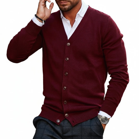 Heren Cardigan met V-hals en Knoopsluiting