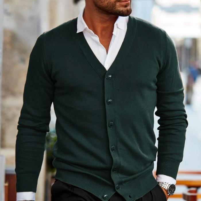 Heren Cardigan met V-hals en Knoopsluiting