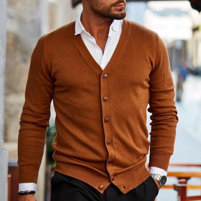 Heren Cardigan met V-hals en Knoopsluiting