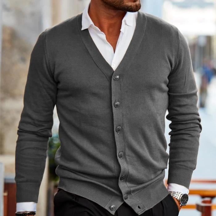 Heren Cardigan met V-hals en Knoopsluiting