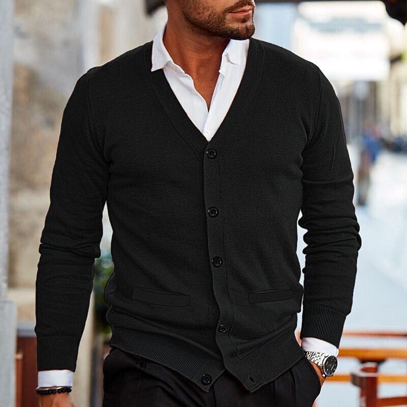 Heren Cardigan met V-hals en Knoopsluiting