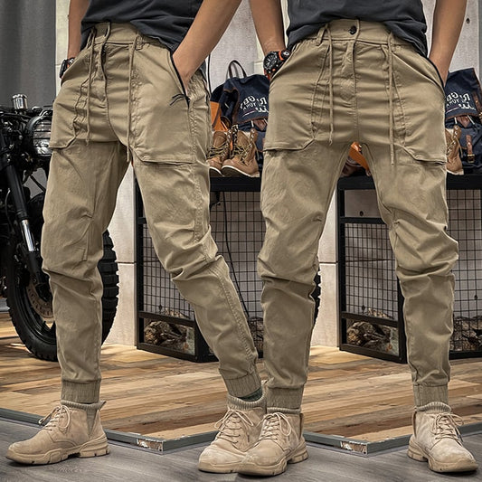 Heren Cargo Broek met Rechte Pijpen en Meerdere Zakken Khaki
