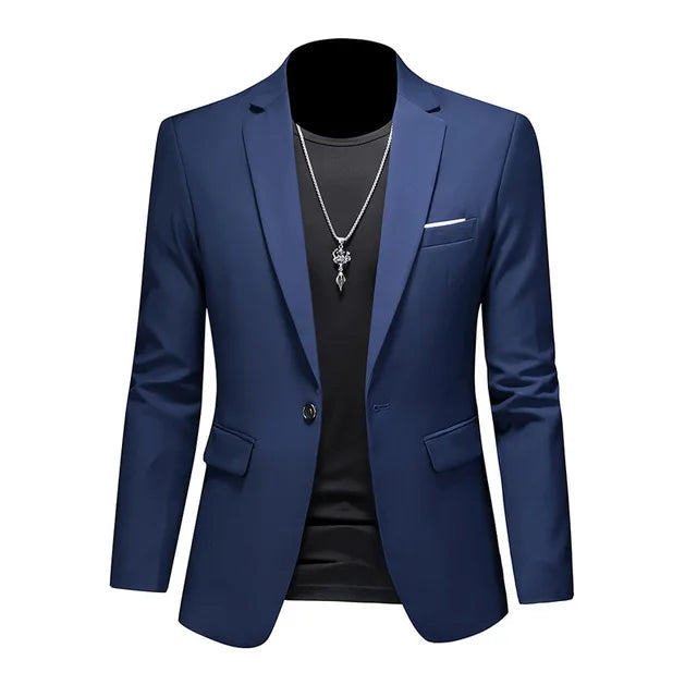 Heren Casual Colbert met Enkele Knoopsluiting en Getailleerde Pasvorm Marineblauw