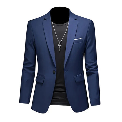 Heren Casual Colbert met Enkele Knoopsluiting en Getailleerde Pasvorm Marineblauw