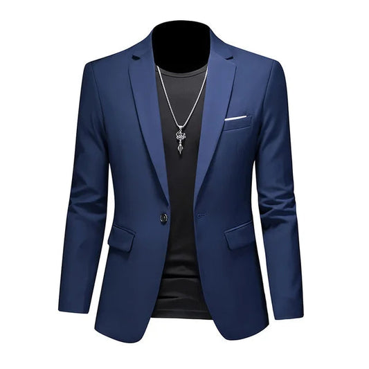 Heren Casual Colbert met Enkele Knoopsluiting en Getailleerde Pasvorm Marineblauw