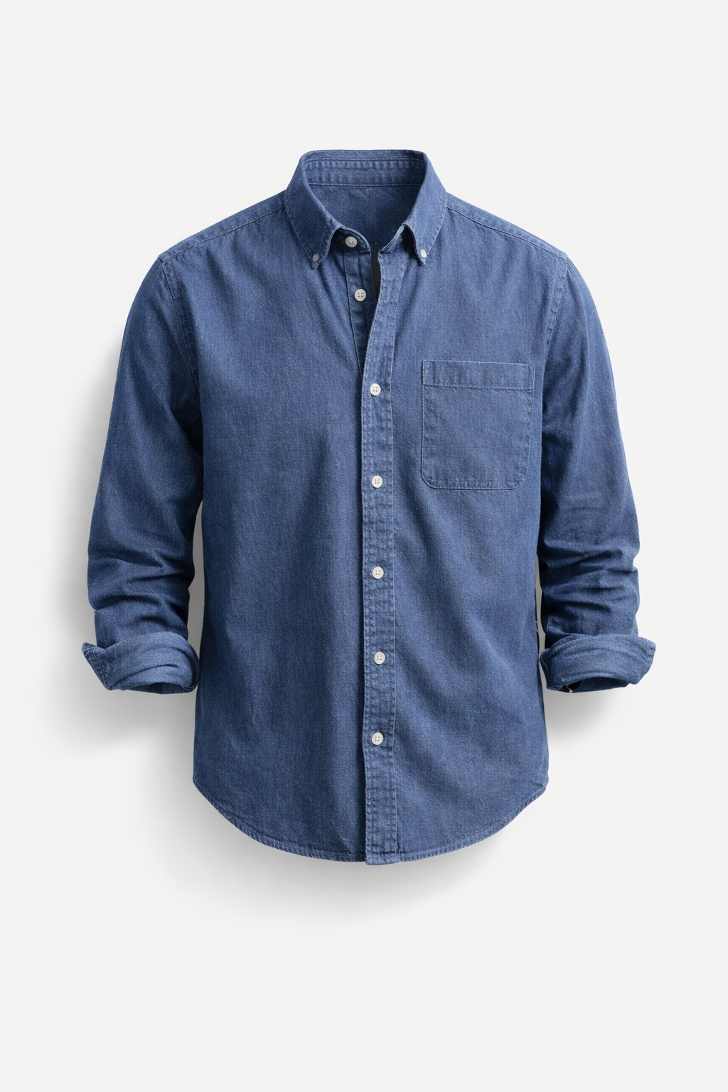 Heren Casual Overhemd met Button-down Kraag en Enkele Borstzak Blauw