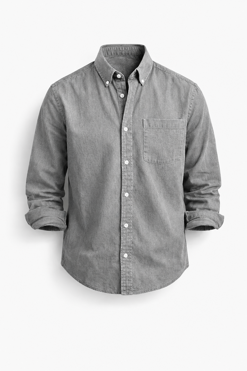 Heren Casual Overhemd met Button-down Kraag en Enkele Borstzak Grijs