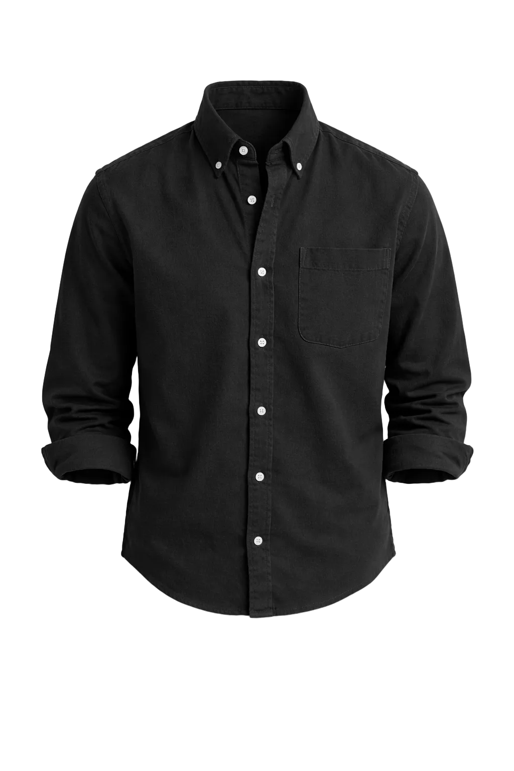Heren Casual Overhemd met Button-down Kraag en Enkele Borstzak Zwart
