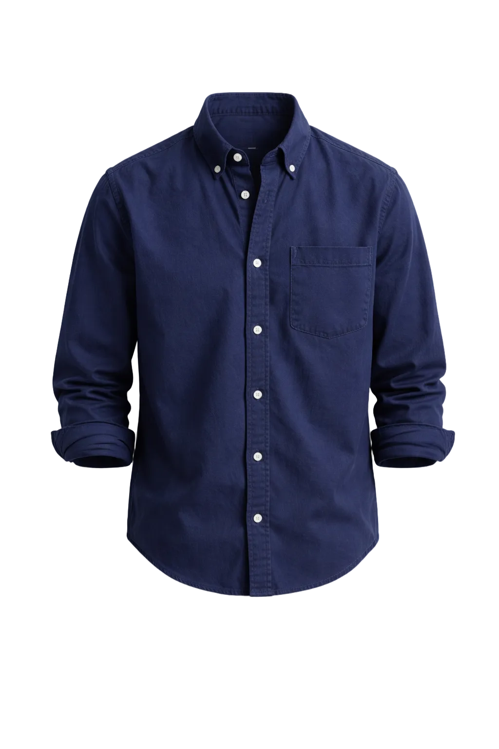 Heren Casual Overhemd met Button-down Kraag en Enkele Borstzak Marineblauw