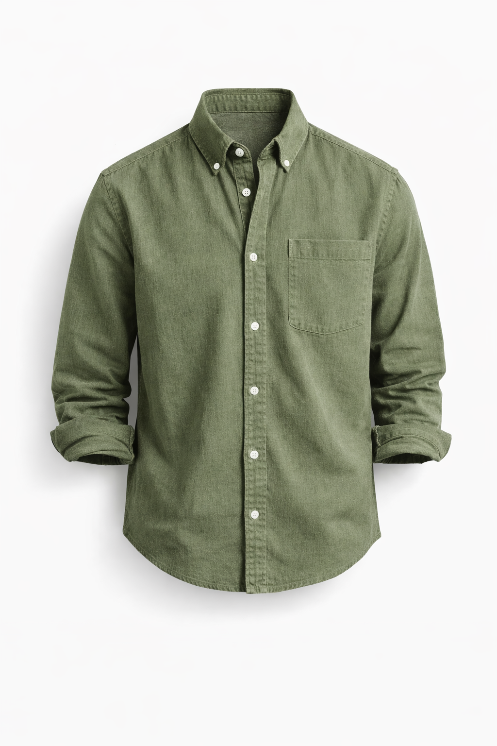 Heren Casual Overhemd met Button-down Kraag en Enkele Borstzak Lichtgroen