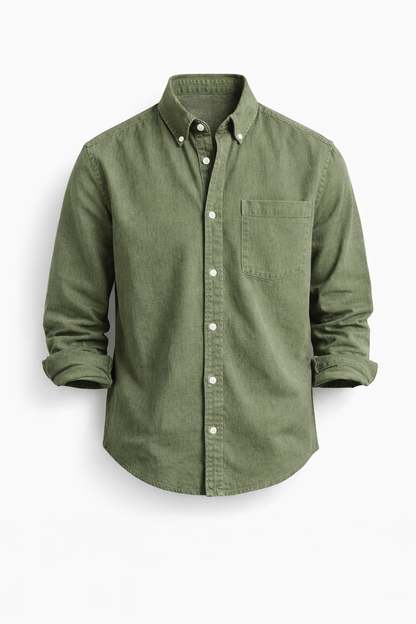 Heren Casual Overhemd met Button-down Kraag en Enkele Borstzak Lichtgroen