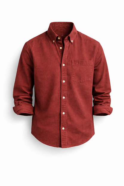 Heren Casual Overhemd met Button-down Kraag en Enkele Borstzak Rood