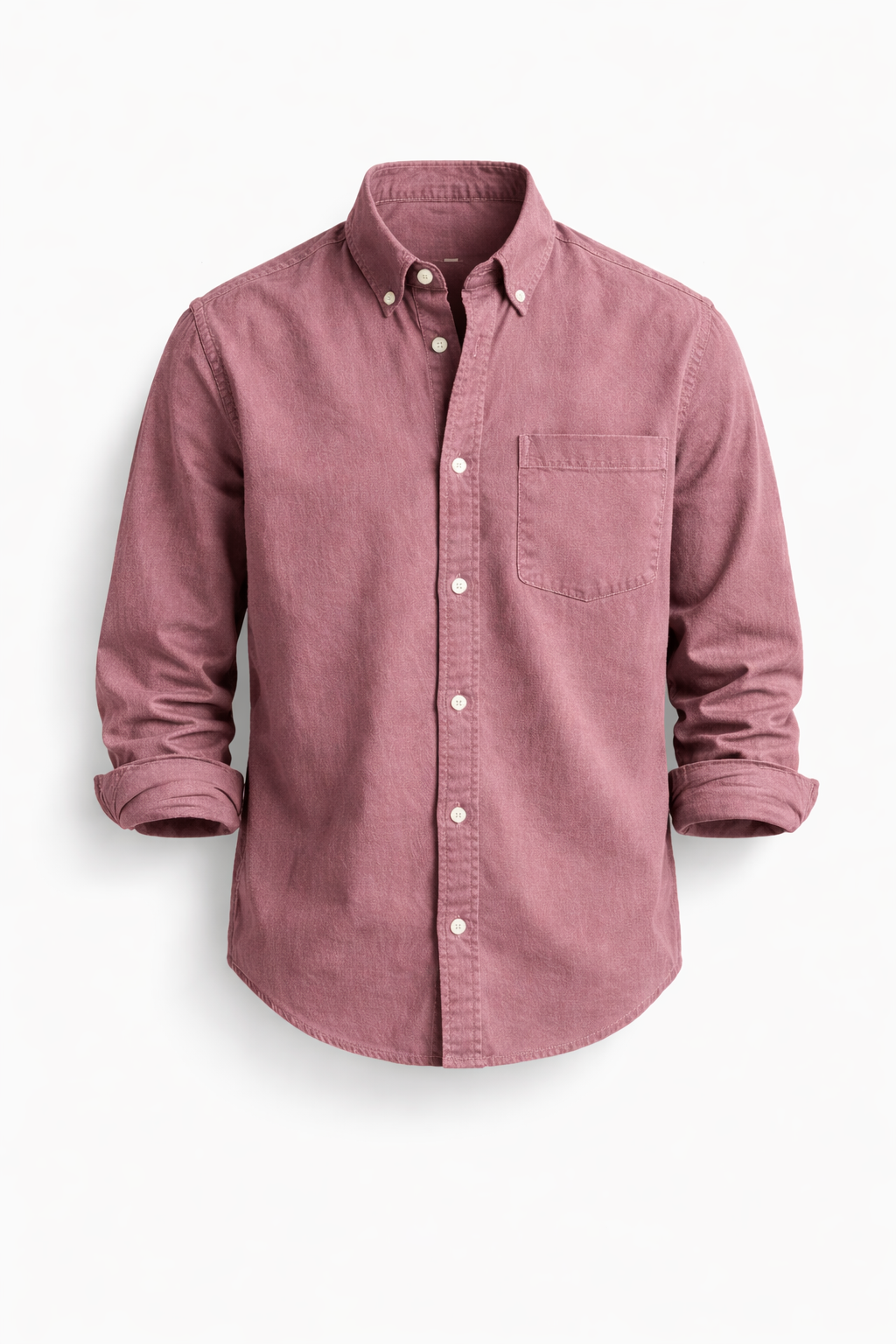 Heren Casual Overhemd met Button-down Kraag en Enkele Borstzak Roze