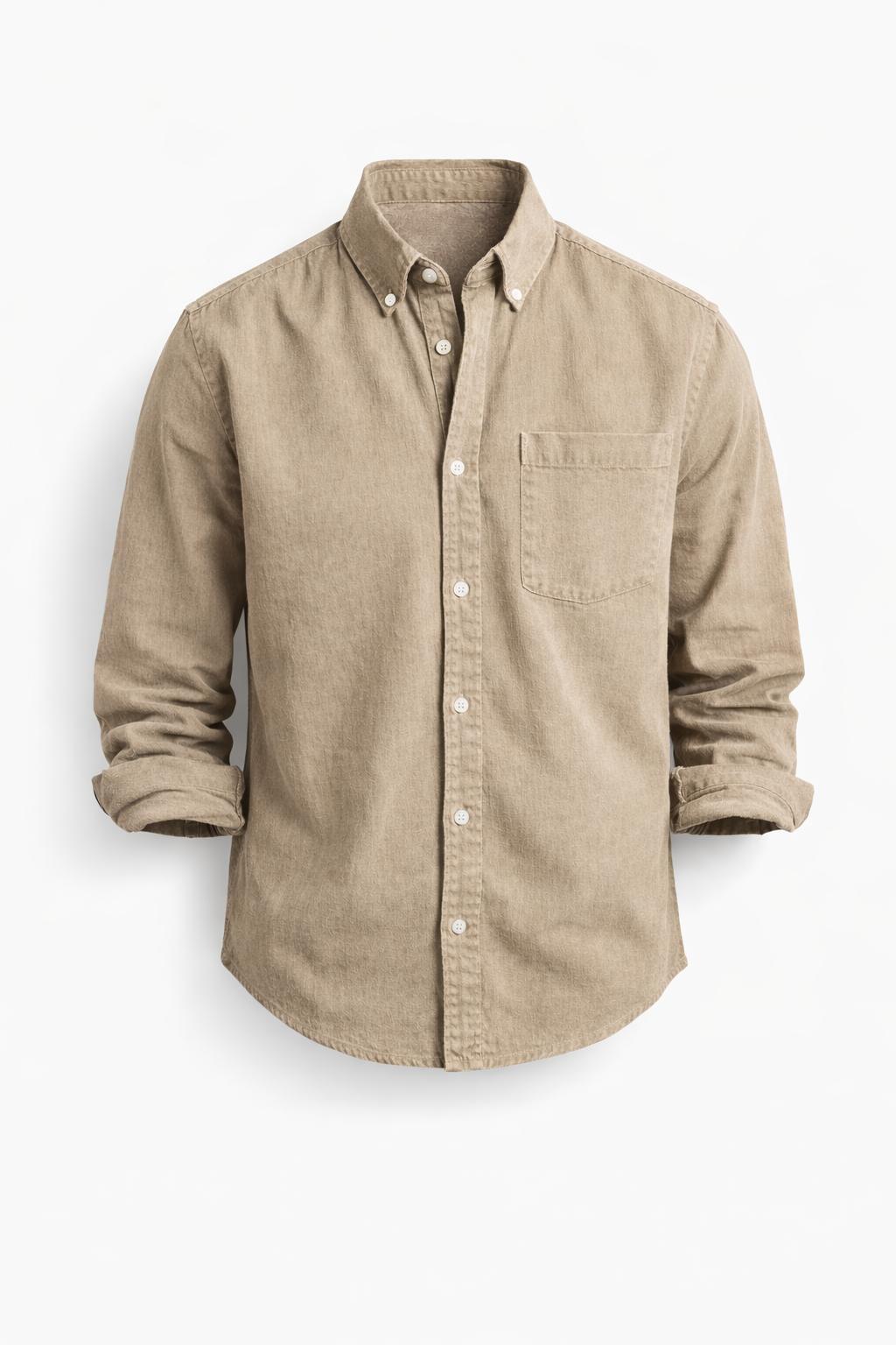 Heren Casual Overhemd met Button-down Kraag en Enkele Borstzak Khaki