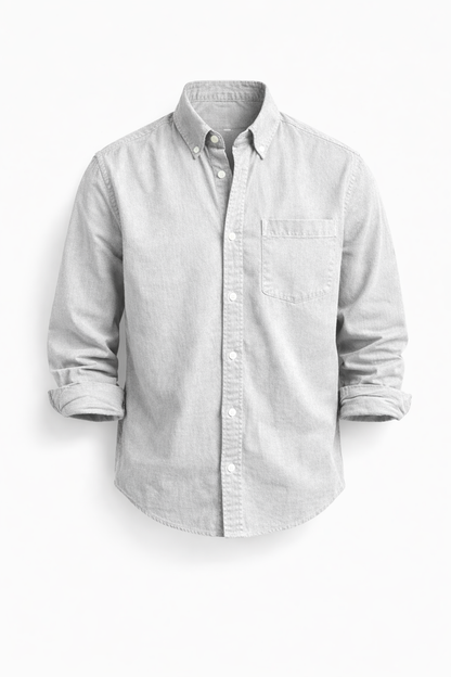 Heren Casual Overhemd met Button-down Kraag en Enkele Borstzak Wit