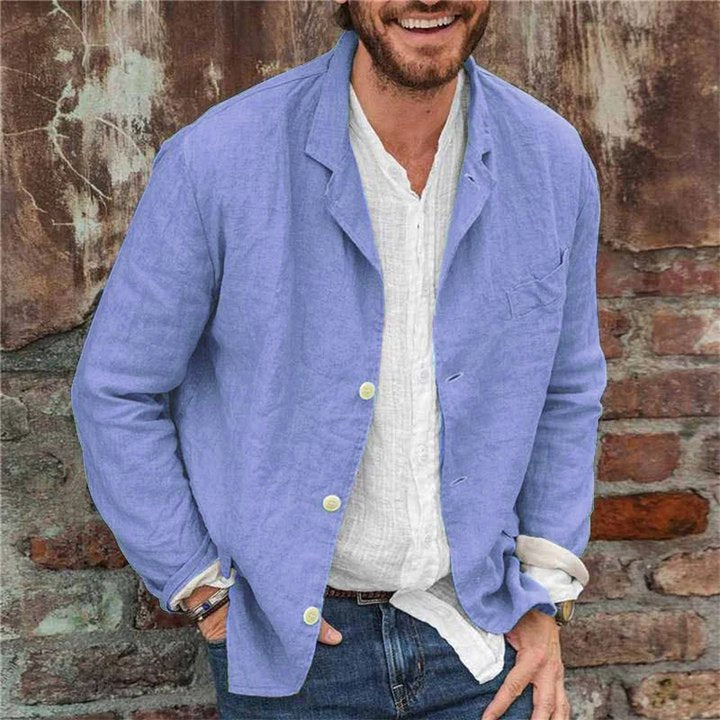 Heren Casual Overhemd met Lage Omgeslagen Hals Blauw