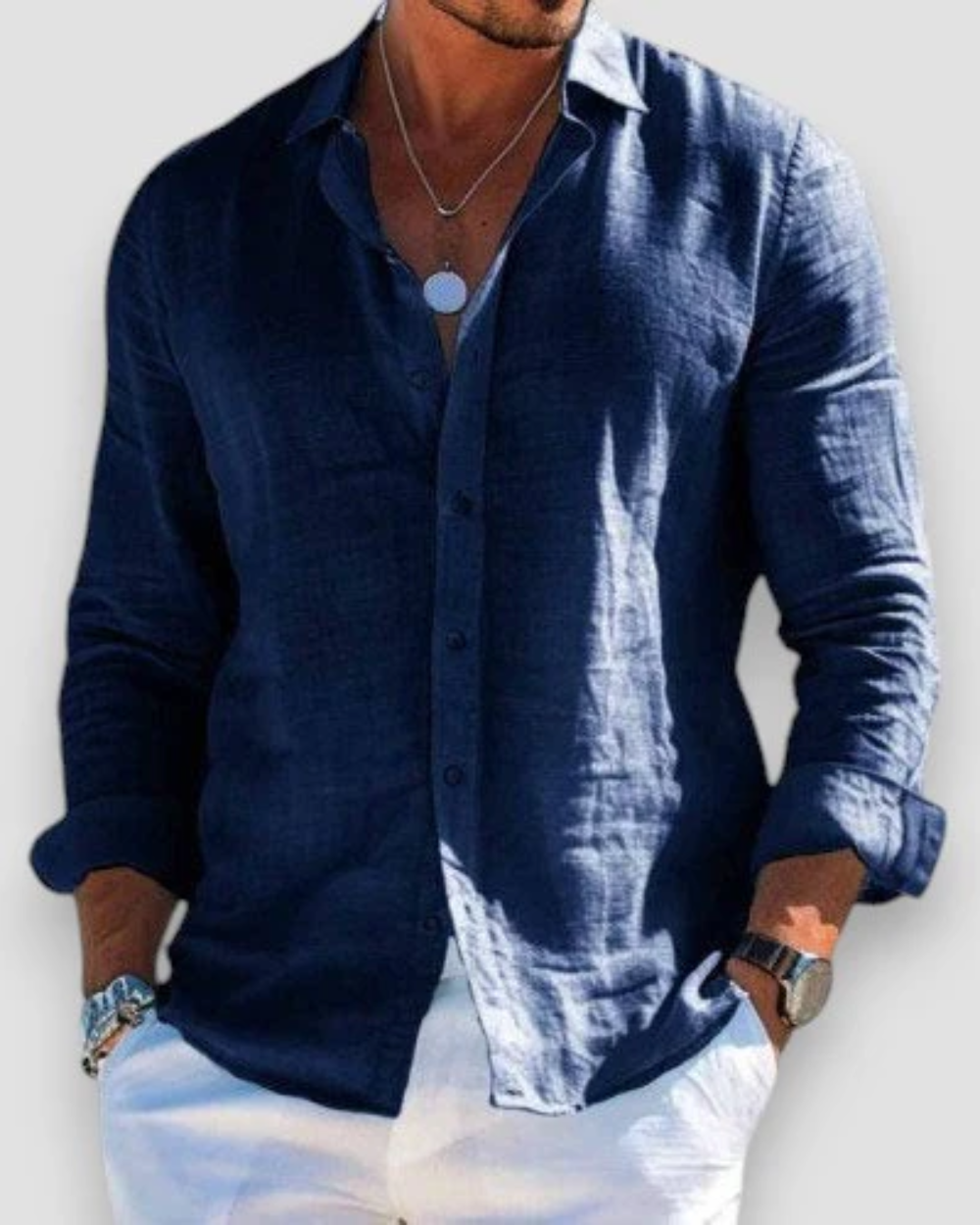 Heren Casual Shirt Lange Mouw met Klassieke Kraag en Knoopsluiting