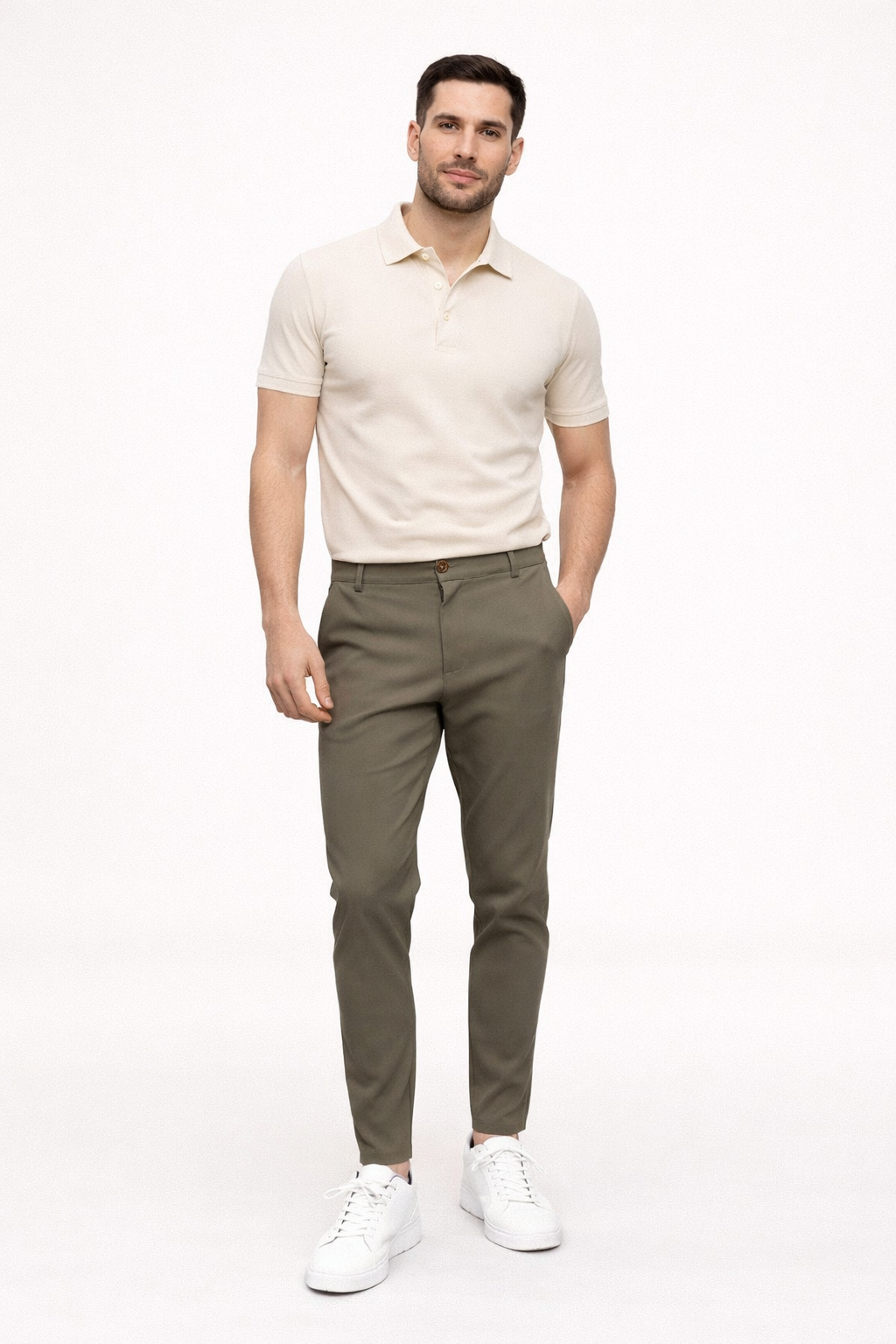 Heren Chino Broek met Rechte Snit en Regular Fit Groen