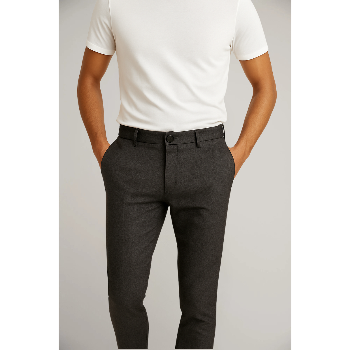 Heren Chino Broek Slim Fit met Knoopsluiting en Zijzakken