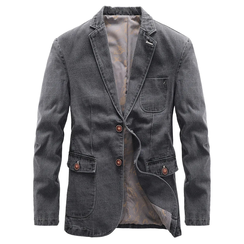 Heren Colbertjas met Dubbelgeknoopte Sluiting en Vintage Look Grijs
