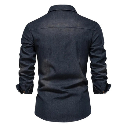 Heren Denim Overhemd met Lange Mouwen en Knoopsluiting