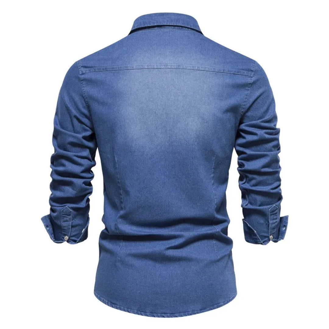 Heren Denim Overhemd met Lange Mouwen en Knoopsluiting