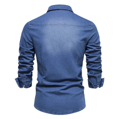 Heren Denim Overhemd met Lange Mouwen en Knoopsluiting