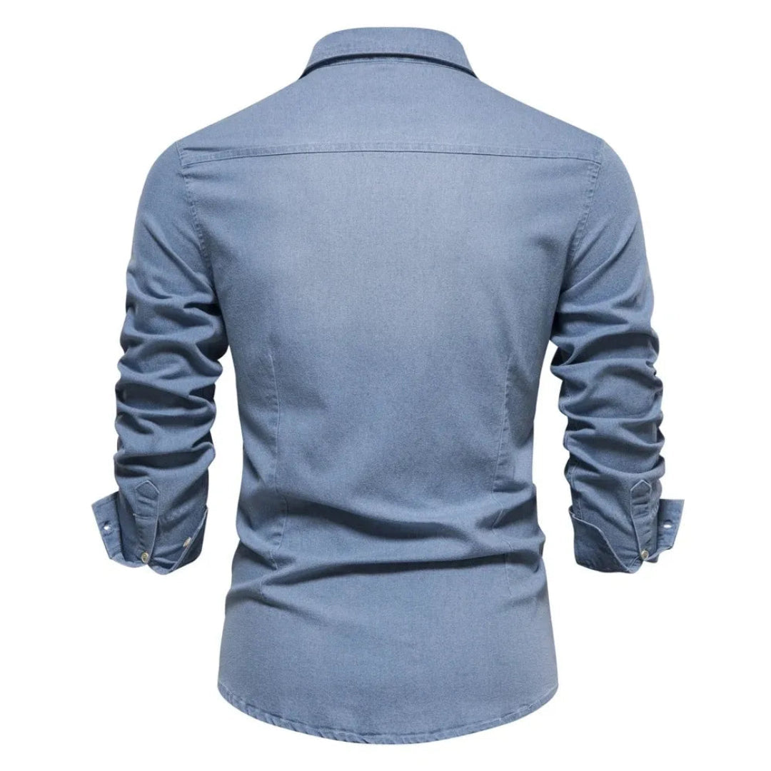 Heren Denim Overhemd met Lange Mouwen en Knoopsluiting