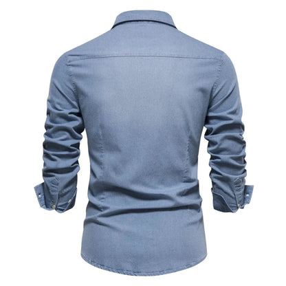 Heren Denim Overhemd met Lange Mouwen en Knoopsluiting