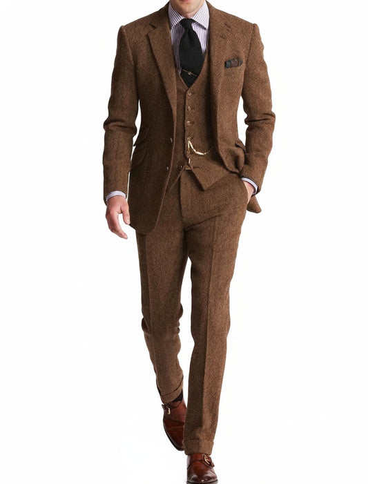 Heren Driedelig Pak met Blazer, Gilet en Broek | Visgraat Patroon | Regular Fit
