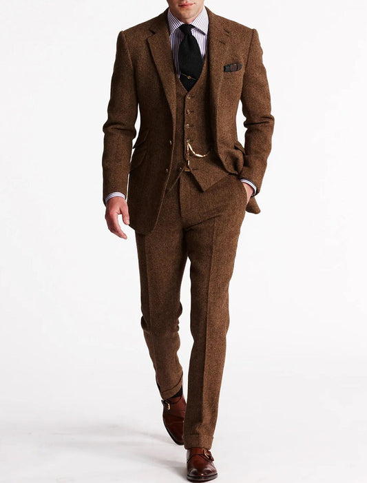 Heren Driedelig Pak met Blazer, Gilet en Broek | Visgraat Patroon | Regular Fit