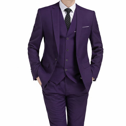 Heren Driedelig Slim Fit Pak met Revers en Enkele Rij Knopen