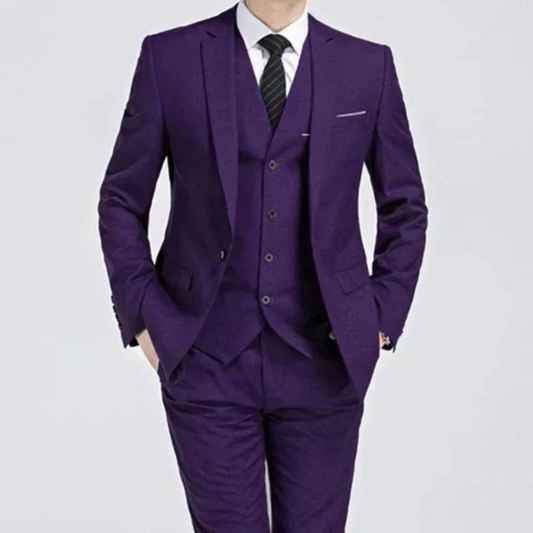 Heren Driedelig Slim Fit Pak met Revers en Enkele Rij Knopen