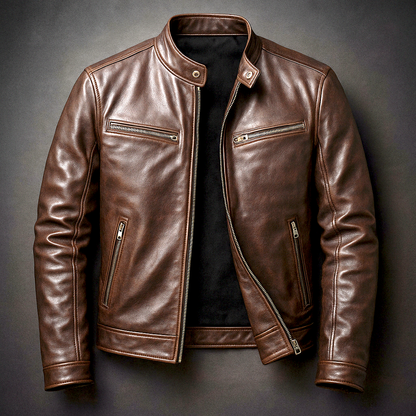Heren Faux Leather Biker Jacket met Staande Kraag en Ritssluiting