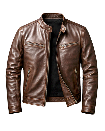 Heren Faux Leather Biker Jacket met Staande Kraag en Ritssluiting