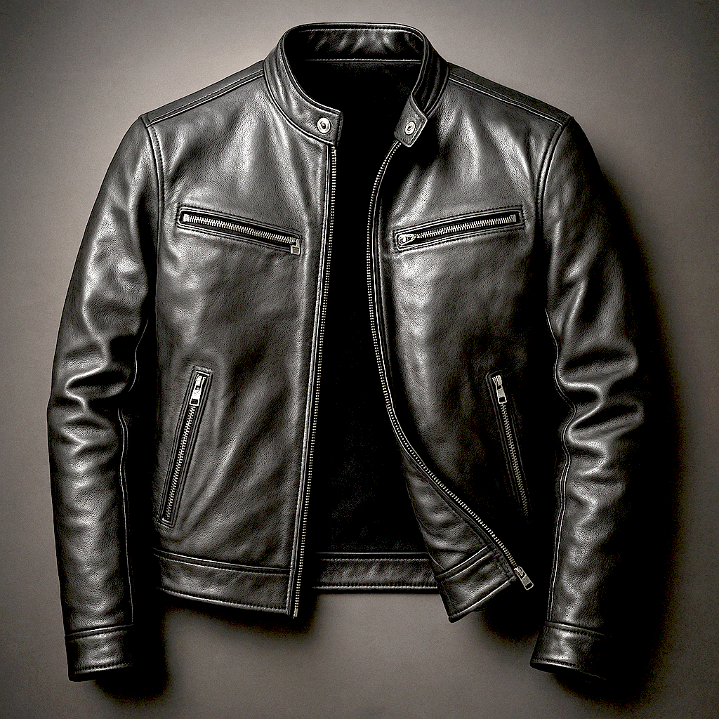 Heren Faux Leather Biker Jacket met Staande Kraag en Ritssluiting