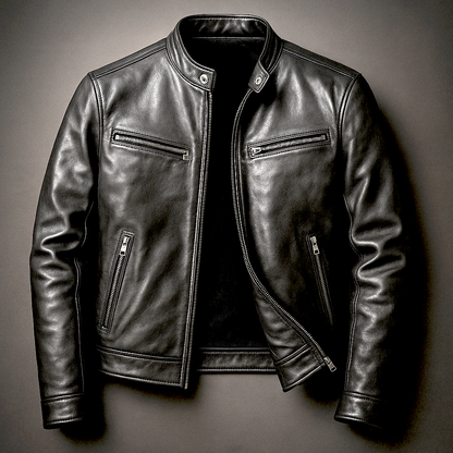 Heren Faux Leather Biker Jacket met Staande Kraag en Ritssluiting