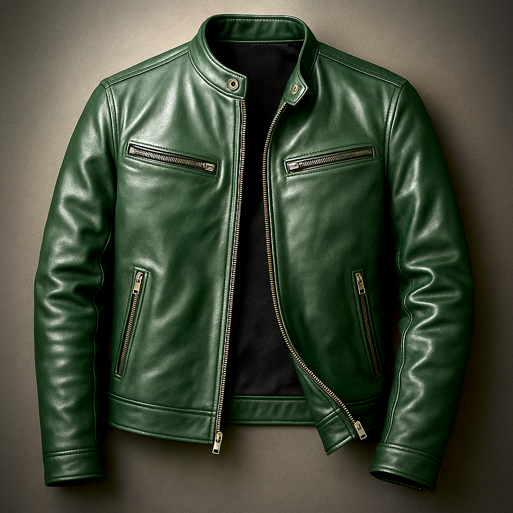 Heren Faux Leather Biker Jacket met Staande Kraag en Ritssluiting
