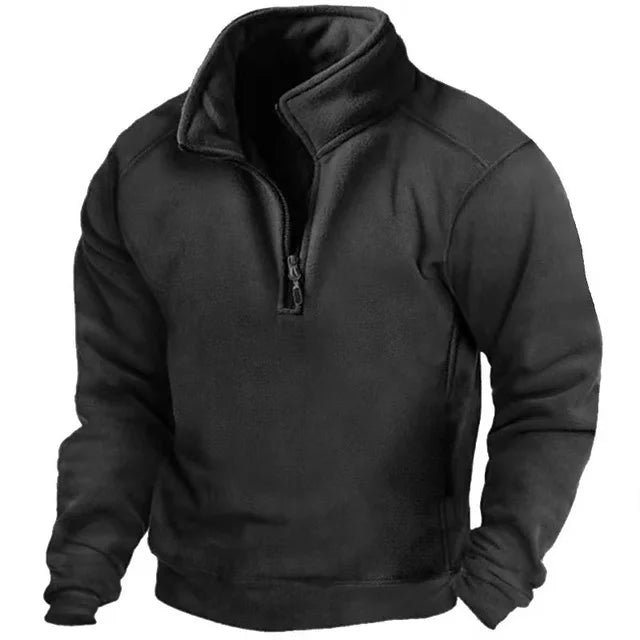 Heren Fleece Trui met Halve Rits Zwart