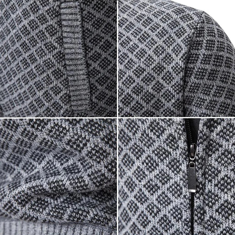Heren Gebreid Vest met Rits en Geruit Patroon