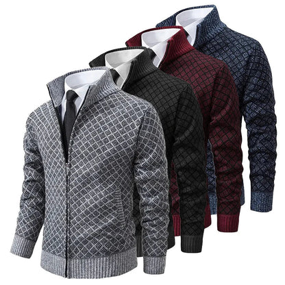 Heren Gebreid Vest met Rits en Geruit Patroon