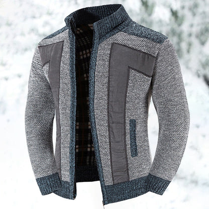Heren Gebreid Vest met Rits en Patchwork Detail Lichtgrijs