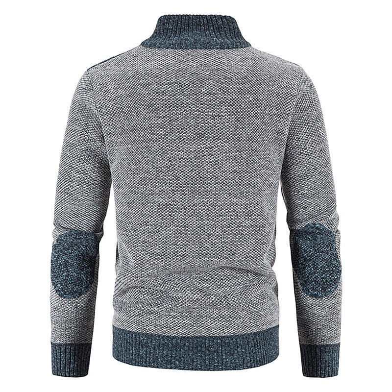 Heren Gebreid Vest met Rits en Patchwork Detail