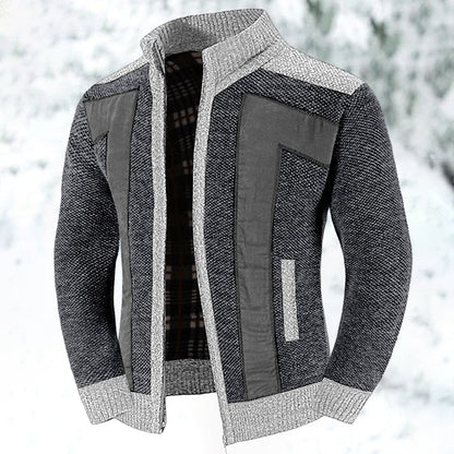 Heren Gebreid Vest met Rits en Patchwork Detail Donkergrijs