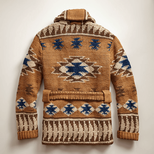 Heren Gebreide Cardigan met Jacquardpatroon en Sjaalkraag