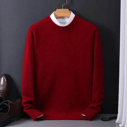 Heren Gebreide Trui - Casual Pullover met Ronde Hals Rood