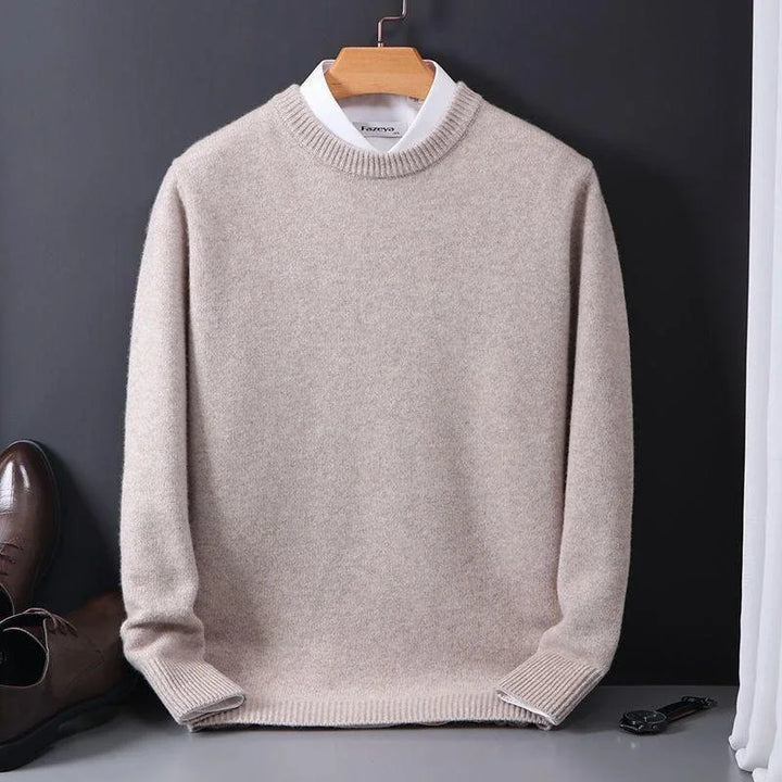 Heren Gebreide Trui - Casual Pullover met Ronde Hals Crème