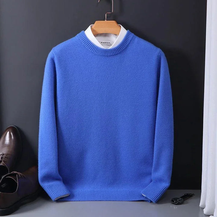 Heren Gebreide Trui - Casual Pullover met Ronde Hals Blauw
