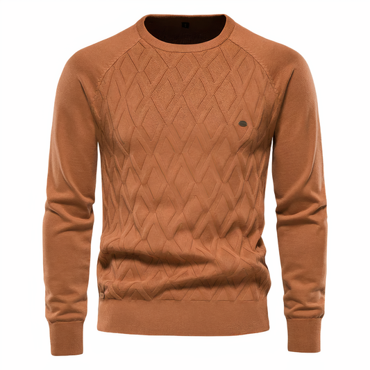 Heren Gebreide Trui met Diamantpatroon en Slanke Pasvorm Khaki